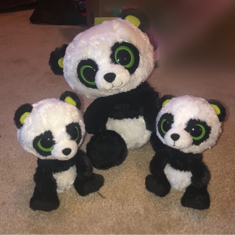 Set of 3 TY Beanie Boos Bamboo the Panda Family Stuffed Animal Plushies